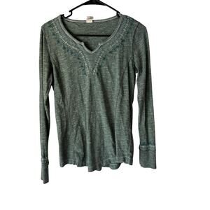 Adventura Pullover‎ Sustainable Med Green Long Sleeve Embroidered Boho Top Shirt